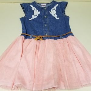 Nannette Girl Denim and Pink Tulle Dress 6X C101